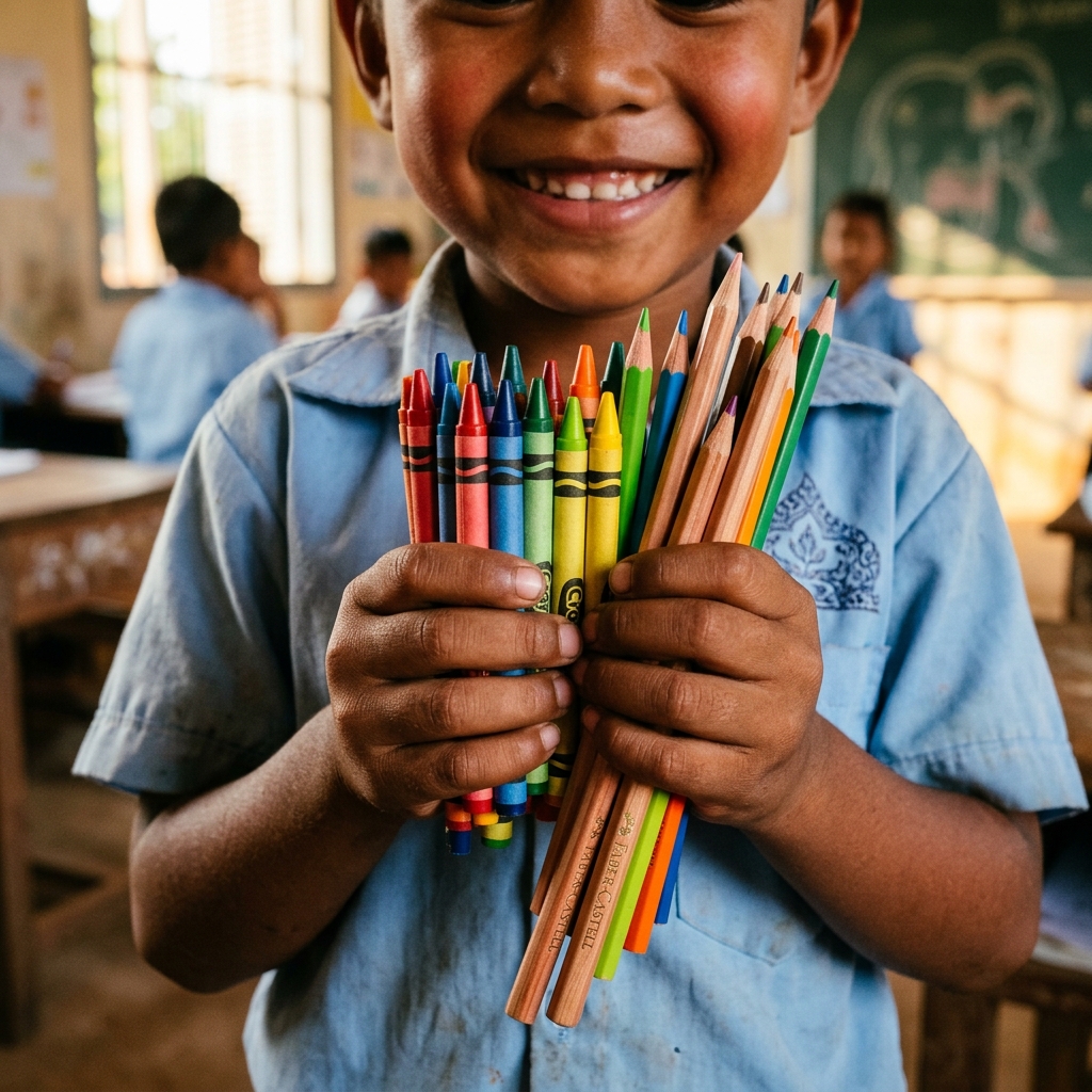 Child holding crayons