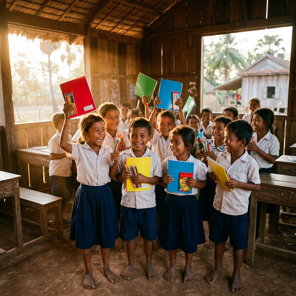Children holding school supplies